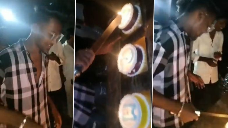 Mumbai Shocker: Man Cuts Birthday Cakes With Sword in Borivali, Video Goes Viral