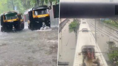 Thane Rains: Local Trains Running on Flooded Railway Tracks, Heavy Rainfall Causes Waterlogging in Several Areas (Watch Video)