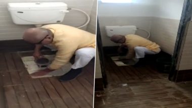 Video: BJP MP Janardan Mishra Cleans Toilet With Bare Hands at Girls’ School in MP’s Rewa