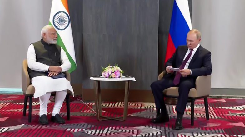 SCO Summit 2022: PM Narendra Modi Holds Bilateral Talks With Russian President Vladimir Putin in Samarkand