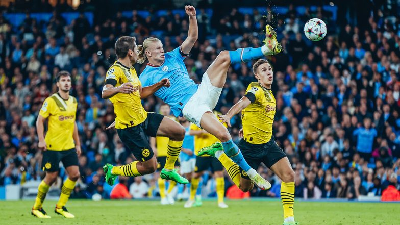 Manchester City 2-1 Borussia Dortmund, Champions League 2022-23: Erling Haaland Scores Sensational Goal in Comeback Win (Watch Goal Video Highlights)