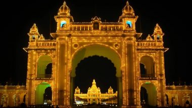 Mysore Dasara 2022: See Dazzling Photos of Famous Amba Vilas Palace Illuminated With Lakhs of Lightbulbs To Mark the Royal Festival of Karnataka