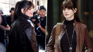 Is That Andy Sachs? Anne Hathaway Recreates ‘The Devil Wears Prada’ Look in Brown Leather Jacket at New York Fashion Week, Pics Go Viral
