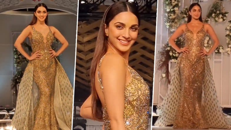 Kiara Advani Sashays the Ramp in a Golden Shimmery Outfit As She Turns Showstopper at an Event in Delhi (Watch Video)