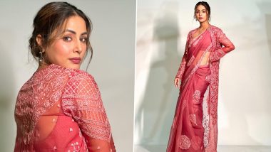 Hina Khan Radiates Ethnic Charm in Sheer Organza Saree and Matching Cape That Amps Up Her Ensemble; View Pics