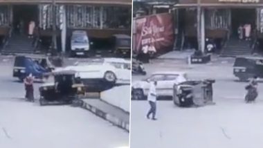 Video: Pedestrian Has Close Shave As Speeding Car Rams Into Autorickshaw