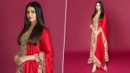 Aishwarya Rai Bachchan Looks Radiant in a Red Custom-Made Kallidar With Gold Embroidery (View Pics)