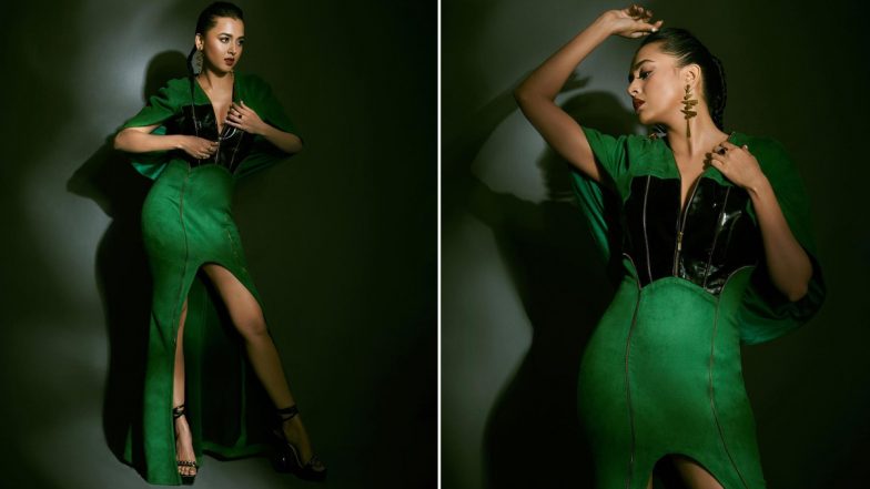 Tejasswi Prakash’s Sultry Look in a Marine Green High Slit Dress Spells Classy and Sexiness in One Frame! (View Pictures)