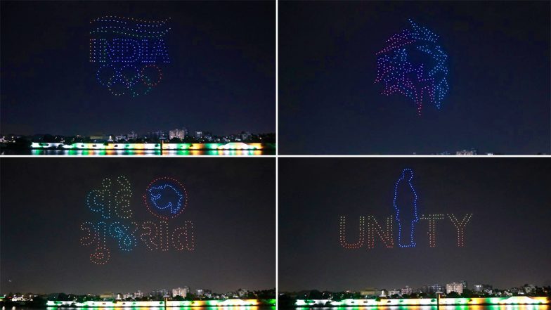 Ahead of National Games 2022 Opening Ceremony Drone Show Takes Place in Ahmedabad (See Pics)