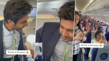 Kartik Aaryan Travels Coach In Recent Flight; Actor Humbly Poses for Pictures With Co-Passengers and Leaves Them Happy (Watch Viral Video)