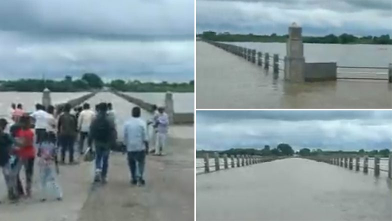 Video: Ganagapur Bridge in Karnataka’s Kalaburagi Inundated After Sonna Barrage Releases 1,24,740 Cusecs of Water to Bhima River