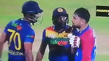 Rashid Khan Involved in Heated Argument With Danushka Gunathilaka After Batter Hits Afghanistan Bowler for a Boundary During SL vs AFG Super 4 Clash in Asia Cup 2022 (Watch Video)