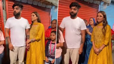 Shehnaaz Gill Visits Lalbaugcha Raja To Seek Blessings of Lord Ganesha With Her Brother! (Watch Video)
