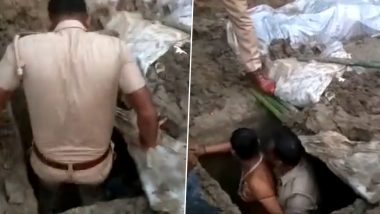 Video: Man Duped Into Taking Samadhi by Local Sadhus in Unnao, Rescued on Time by Police From Pit Covered With Bamboo and Mud