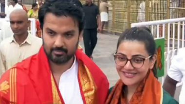 Kajal Aggarwal and Husband Gautam Kitchlu Seek Blessings at Tirumala Temple (Watch Video)