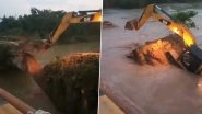 Video: Bulldozer Goes Down Into River While Razing 100-Year-Old Bridge in UP&rsquo;s Muzaffarnagar, Driver Escapes Unhurt