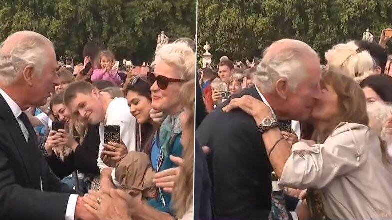 Video: Woman Kisses King Charles III On the Cheek Outside Buckingham Palace