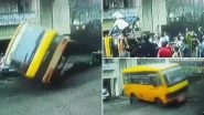 Video: School Bus Rolls Down Slope and Overturns in Mumbai&rsquo;s Ambernath, Narrow Escape For Students