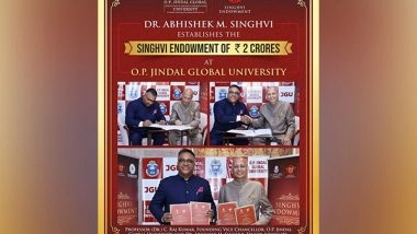 Business News | Dr Abhishek M Singhvi Establishes Rs 2 Crore Endowment at O.P Jindal Global University