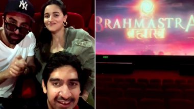 Brahmastra: Alia Bhatt, Ranbir Kapoor and Director Ayan Mukerji Hit the Theatre To Watch Their Movie Ahead of Its Release! (Watch Video)