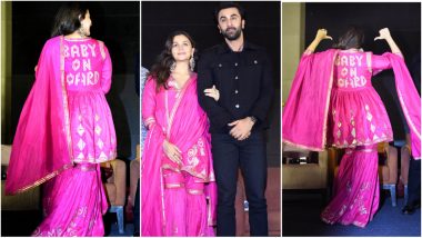 Alia Bhatt Nails Her Maternity Style with Customised ‘Baby on Board’ Text Printed on Her Pink Ethnic Outfit for Brahmastra Press Meet (View Pics)