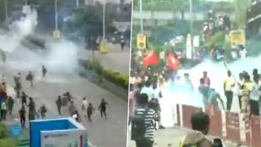 Video: West Bengal Police Use Water Cannons And Tear Gas Shells to Stop BJP Workers in Santragachhi Amid Nabanna Rally