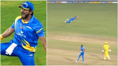 Suresh Raina Catch Video: Watch Former Indian Cricketer Take a Stunner During India Legends vs Australia Legends, Road Safety World Series T20 2022 Semi-Final Match