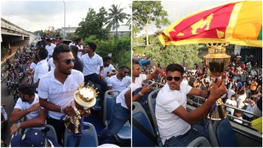 Sri Lanka Cricketers Celebrate Sixth Asia Cup Title Victory With Supporters During Trophy Parade in Colombo (See Pics)