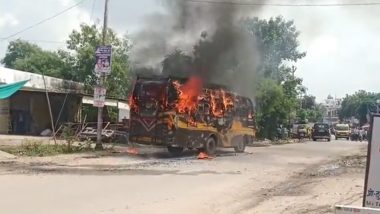 Video: Private Bus Catches Fire, Burnt to Ashes in UP's Hamirpur