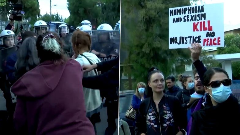 Mahsa Amini Death: Scuffle Breaks Out Between Members of Iranian Community, Leftist Groups and Police Outside Embassy in Athens (Video)