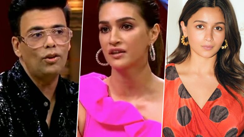 Koffee With Karan 7: Karan Johar Praises Alia Bhatt Again in Front of Kriti Sanon; Netizens Left Annoyed By This Incessant Glorification