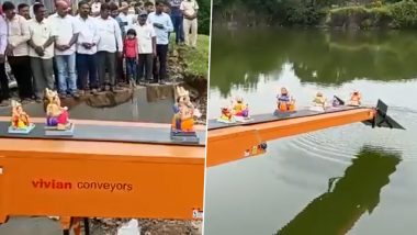 Maharashtra: Kolhapur Municipal Corporation Installs Conveyor Belt for Smooth Ganpati Visarjan (Watch Video)