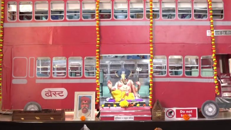 Mumbai: Idol of Lord Ganesha Takes Centrestage in Replica of Double-Decker BEST Bus As City Celebrates Ganpati Festival (See Pics)