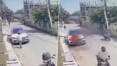 Video: Man Sets Mercedes Car on Fire in Noida After Owner Fails To Pay Full Amount for Flooring Work at His House