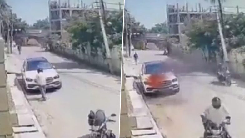 Video: Man Sets Mercedes Car on Fire in Noida After Owner Fails To Pay Full Amount for Flooring Work at His House