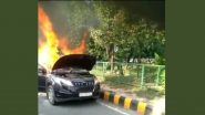 Video: Moving Car Catches Fire in Noida Due to Short Circuit, Passengers Jump Out to Save Themselves