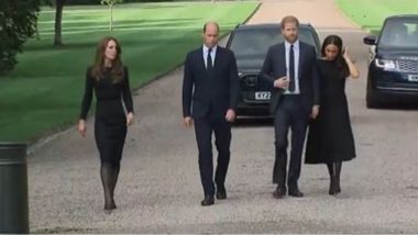 Prince William, Harry Join Catherine and Meghan To Pay Floral Tributes to the Queen Elizabeth II at Windsor Castle, Watch Video