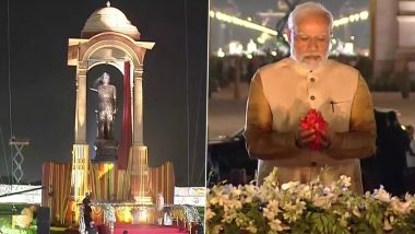 PM Narendra Modi Unveils 28 Feet Grand Statue of Netaji Subhas Chandra Bose Near India Gate in Delhi (Watch Video)