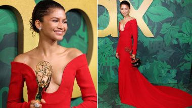 Emmys 2022: Zendaya Is Pure Glamour in Red Valentino Dress With Plunging Neckline at After-Party (View Pics)