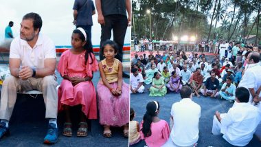 Bharat Jodo Yatra: Rahul Gandhi Discusses Rising Fuel Costs, Reduced Subsidies With Fishermen Ahead of 12th Day of Padyatra at Kerala’s Vadackal Beach (See Pics)