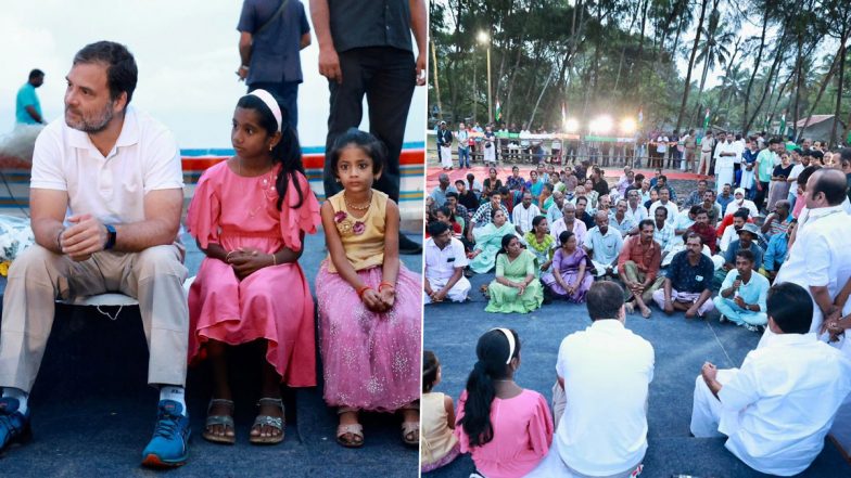 Bharat Jodo Yatra: Rahul Gandhi Discusses Rising Fuel Costs, Reduced Subsidies With Fishermen Ahead of 12th Day of Padyatra at Kerala’s Vadackal Beach (See Pics)