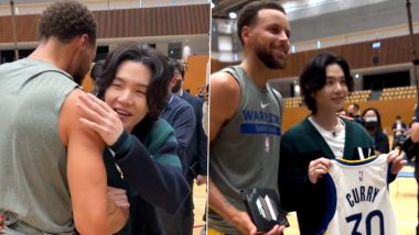 BTS’ Suga, Stephen Curry and Jordan Poole Meet Up at NBA Japan (Watch Video)