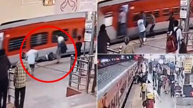 Video: Passenger Falls on Tracks Through Gap Between Platform and Train at Dausa Railway Station, Alert RPF Constable Saves His Life