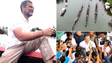 Video: Rahul Gandhi Turns Oarsman As He Rows Energetically With Other Participants in Snake Boat Race in Kerala