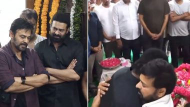 Mahesh Babu, Chiranjeevi, Jr NTR and More Pay Their Respects at Krishnam Raju’s Funeral and Comfort Prabhas (View Pics and Videos)