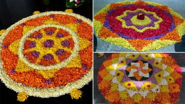 Onam 2022 Pookalam Designs and Athapookalam Patterns: Decorate Your House With Beautiful Onam Flower Rangoli To Celebrate the Harvest Festival (Watch Videos)