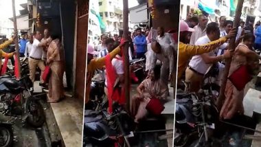 MNS Worker Caught on Camera Slapping Woman, Pushing Her To Ground in Mumbai's Kamathipura (Watch Video)