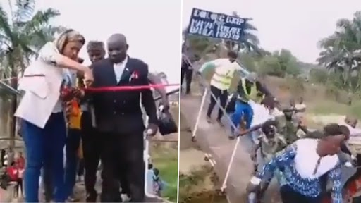 Video: Officials Tumble As Newly Constructed Bridge Collapses During Ribbon-Cutting Ceremony in Congo