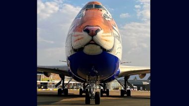 Cheetah Reintroduction Project: Tiger-Faced Customised Jet Reaches Namibia To Bring Cheetahs to India’s Kuno National Park on PM Narendra Modi's Birthday (Watch Video)