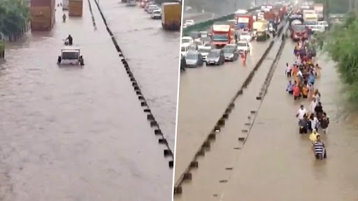 Video: Delhi-Gurugram Expressway Inundated Due to Waterlogging After Heavy Rainfall